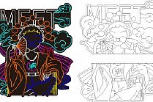 650247031023 国潮戏曲女霓虹灯单线文件