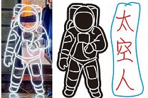 647339380596 太空人航天员宇航服霓虹灯CDR单线文件素材元素