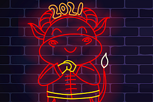 636967053751 2021牛年霓虹灯单线文件造型霓虹灯元素雕刻文件网