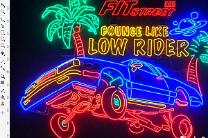 汽车与椰子树 霓虹灯单线文件