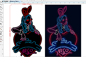 666076957390酒吧美女兔子霓虹灯单线CDR文件雕刻