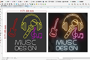 672225464995音乐酒吧KTV符号吉他霓虹灯单线文件素材雕刻
