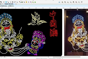 673214569916中国潮狮子鹤戏曲霓虹灯单线素材雕刻CDR文件